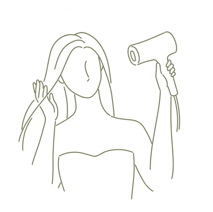 ドライヤーを毛流れに沿ってオーバードライにならないように乾かす